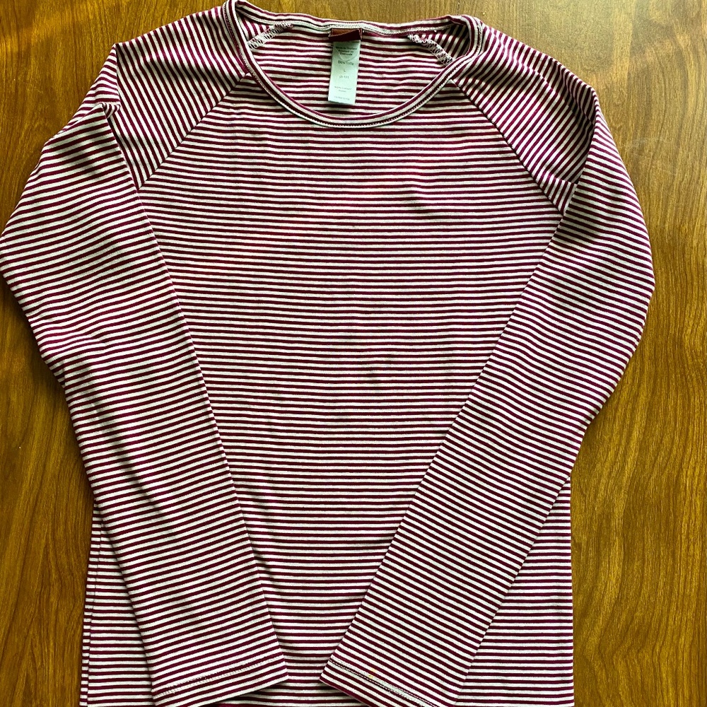 Tea Collection Maroon and Beige Striped Long Sleeve Jersey Size L (8-10)